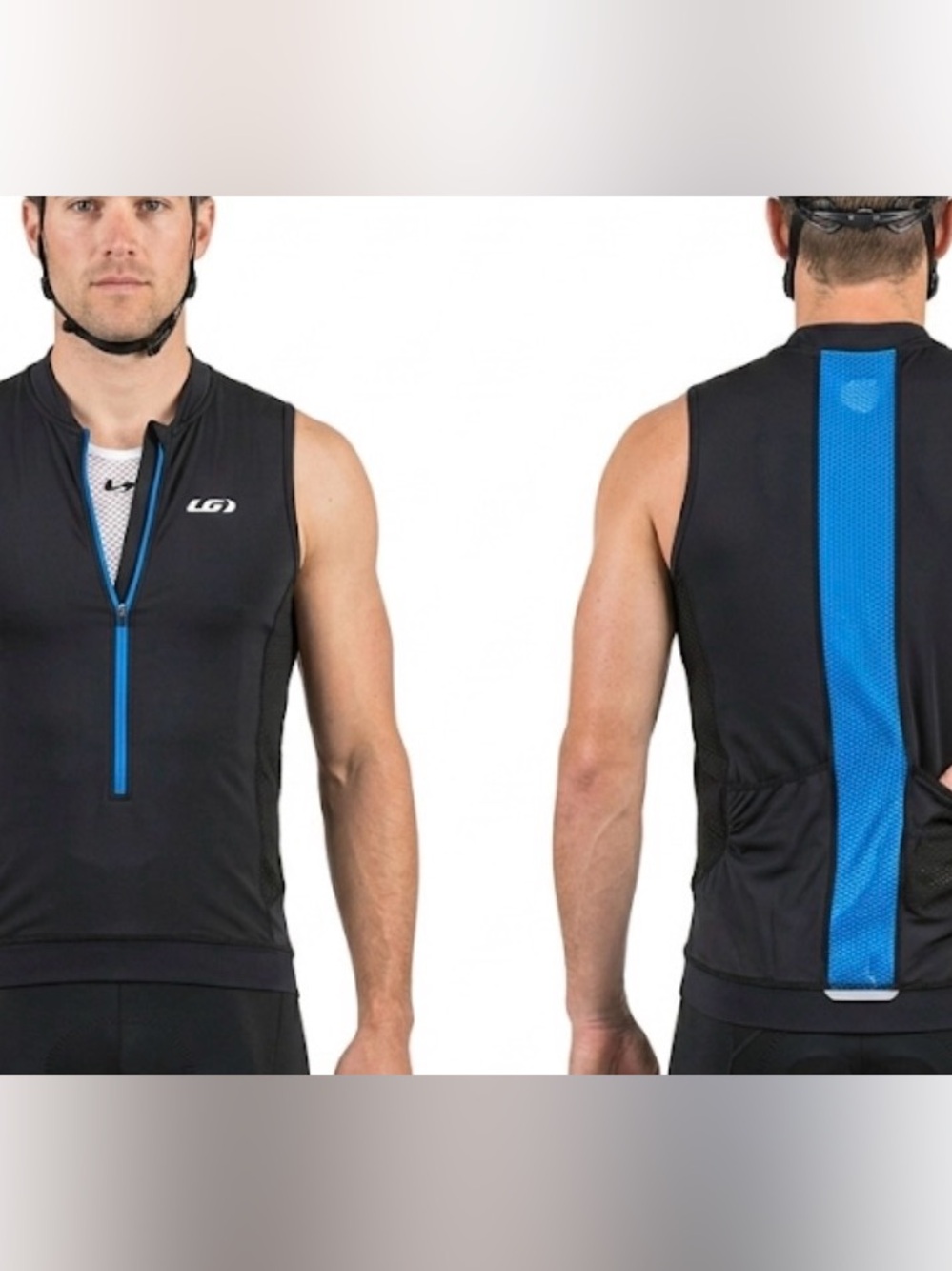 NWT Louis Garneau Men’s Sleeveless Cycling Jersey Black Blue Full Zip M